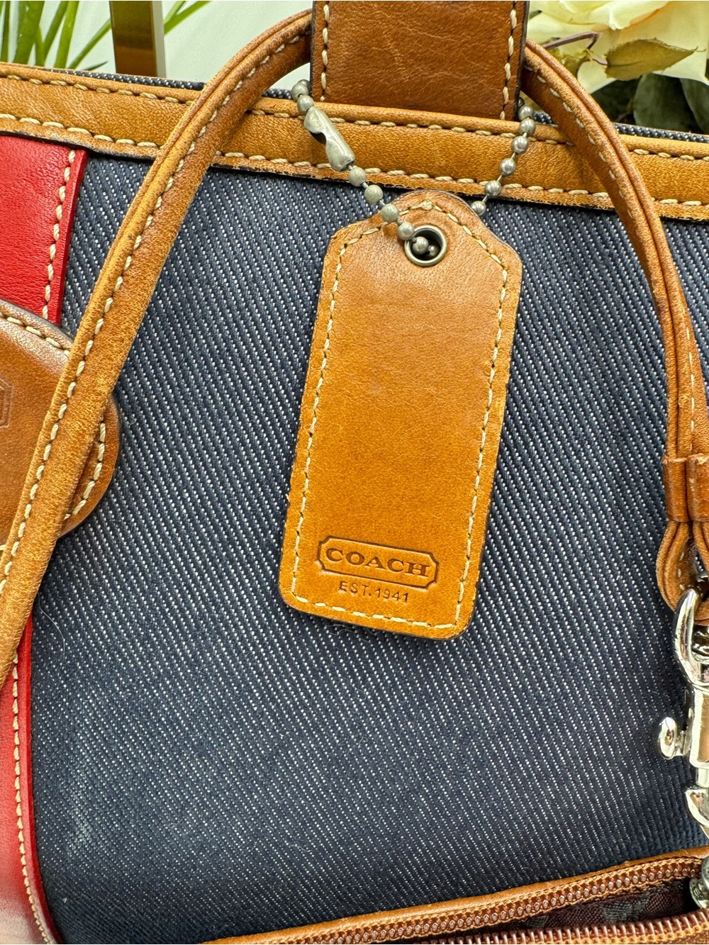 Coach Vintage Hamptons Weekend Slim Denim Stripe Tote & Wristlet Set - Picture 8 of 12
